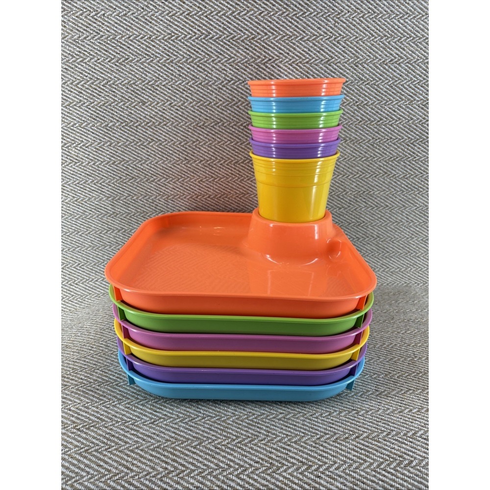 Great Plate Rainbow Square Plates and Cups 6 pair pack